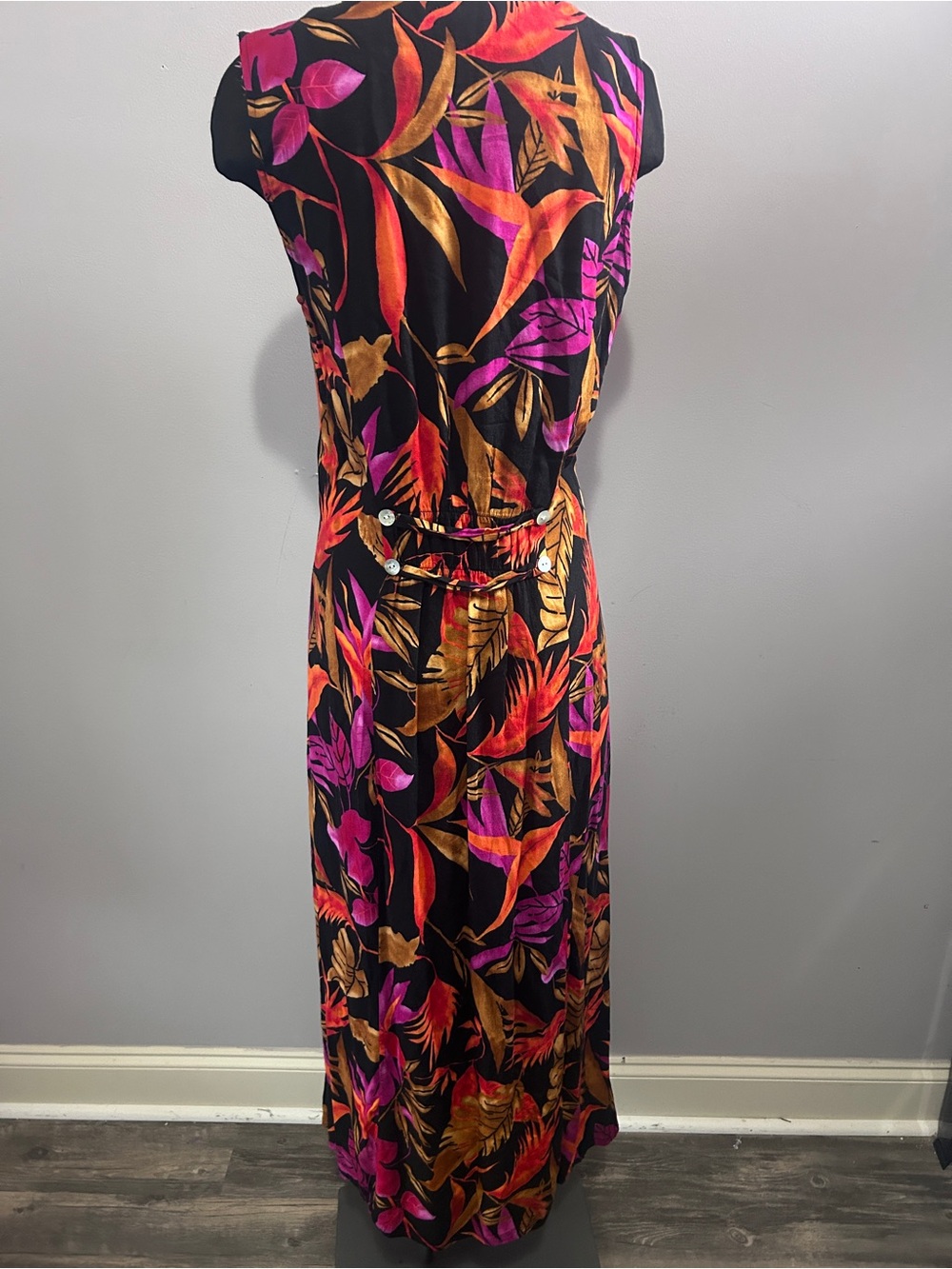 California Krush Tropical Print Maxi Dress L 100% Rayon Resort Vacation Dress - Picture 7 of 7
